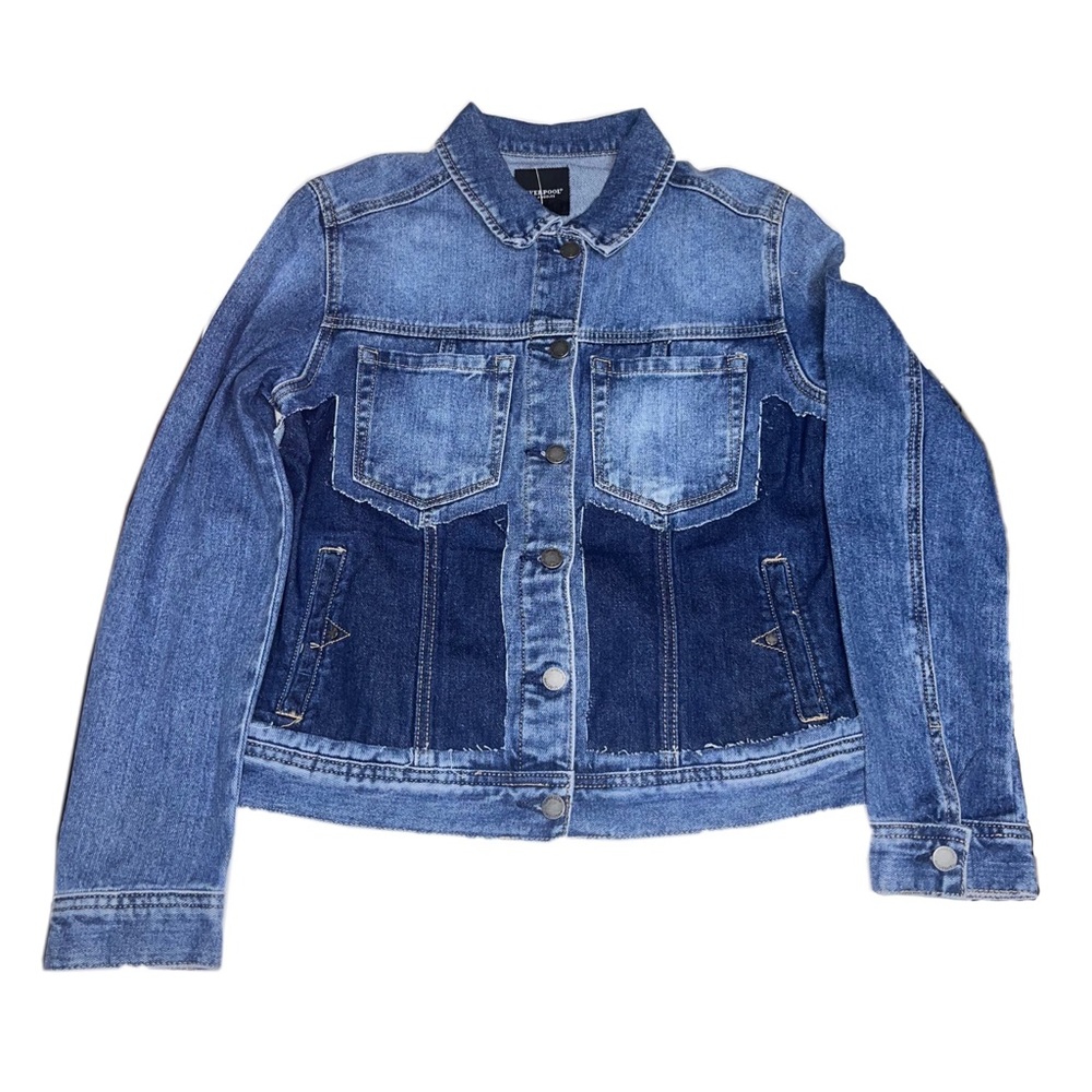liver pool losangeles patch work frayed denim jacket size medium new with tags - Picture 6 of 15